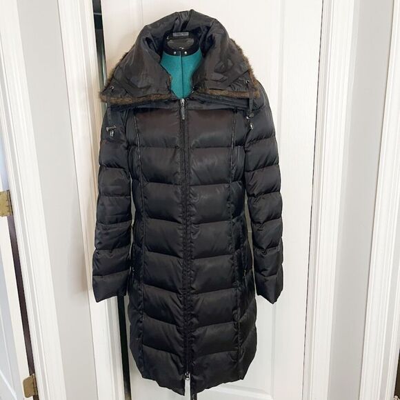 Nautica Quilted Down Feather Removable Faux Fur Zip Warm Fitted Puffer Coat - Picture 1 of 14